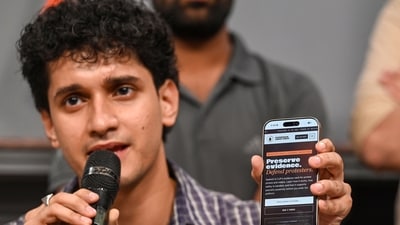 CJP Spokesperson Saurav Das at a press conference over the FIRs registered against the student protesters in different states. (Sanchit Khanna/HT)