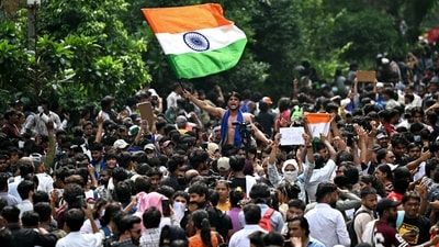 CJP supporters at Jantar Mantar in New Delhi after education minister Dharmendra Pradhan resigned. (AFP)