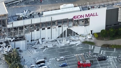 An aerial view shows the damaged Aeon Mall shopping centre, where, according to local media, an explosion occurred after an earthquake with a preliminary magnitude of 7.1 struck Japan's southern Kumamoto prefecture, in Kashima Town, Kumamoto Prefecture (via REUTERS)