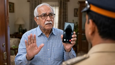 The man mistook real cops to be fake and shut them out and made a WhatsApp video call to the people he had been interacting with. (AI-generated image) The man mistook real cops to be fake and shut them out and made a WhatsApp video call to the people he had been interacting with. (AI-generated image)