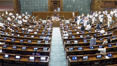 Opposition MPs stage a protest in the Lok Sabha during the Monsoon session of Parliament, in New Delhi. (Photo for representation) (Sansad TV)