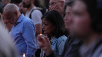 Pramila Jayapal during the vigil held in honor of the victims of the shooting in Seattle. &nbsp; (AP Photo/Lindsey Wasson)