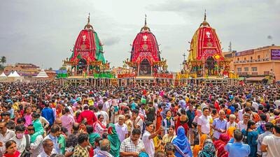 The three chariots of Lord Jagannath, Lord Balabhadra and Goddess Subhadra on the last day of Rath Yatra in Puri on Monday. (X) The three chariots of Lord Jagannath, Lord Balabhadra and Goddess Subhadra on the last day of Rath Yatra in Puri on Monday. (X)