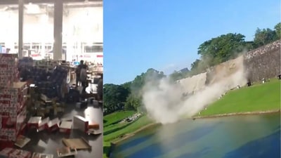 As officials remain on alert for high tides, videos of the moment the earthquake hit the coastal nation have emerged on social media. (Screengrab from X) As officials remain on alert for high tides, videos of the moment the earthquake hit the coastal nation have emerged on social media. (Screengrab from X)