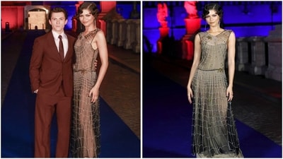 For the Rome premiere of Spider-Man: Brand New Day, Zendaya stunned in a 35-year-old archival Giorgio Armani gown from the designer's Spring/Summer 1990 collection. The sheer black dress was adorned with intricate pearlescent spiderweb beadwork and delicately beaded spiders. (Instagram) For the Rome premiere of Spider-Man: Brand New Day, Zendaya stunned in a 35-year-old archival Giorgio Armani gown from the designer's Spring/Summer 1990 collection. The sheer black dress was adorned with intricate pearlescent spiderweb beadwork and delicately beaded spiders. (Instagram)