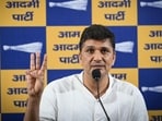 AAP leader Saurabh Bharadwaj addresses a press conference in New Delhi. (Sanchit Khanna/ HT Photo)