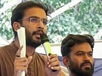 Cockroach Janata Party's sokerperson Ashutosh Ranka addresses the protesters from the stage at Jantar Mantar in New Delhi last week.(ANI Video Grab/File)