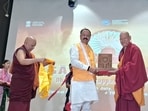Deputy CM Keshav Maurya at CIHTS, Sarnath on Wednesday. (HT Photo)