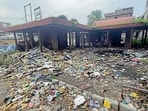 Heaps of Garbage lying on the roadside, at EWS Colony in Ludhiana on Tuesday. (HT Photo)