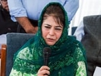 PDP chief Mehbooba Mufti addresses a press conference in Srinagar on Tuesday. (ANI)