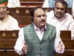 Union Health Minister JP Nadda speaks in the Rajya Sabha during the Monsoon session of Parliament, in New Delhi