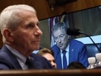 Committee Chairman US Sen Rand Paul (R-KY) is shown on a monitor as former NIH Director Anthony Fauci (L) testifies before the Senate Homeland Security and Governmental Affairs Committee hearing on July 29, 2026 in Washington, DC.