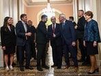 Ukrainian President Volodymyr Zelensky, who is in Washington, went to the US Capitol and watched the vote on the bill from the Senate gallery.(AFP)
