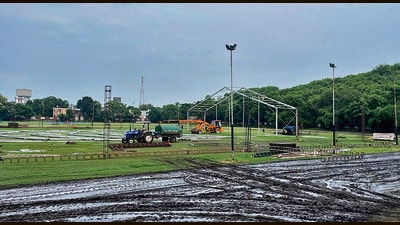 A 400-metre athletics track was reportedly dug up at several places, football goalposts were uprooted and sections of the playing field were levelled using heavy machinery. (HT) A 400-metre athletics track was reportedly dug up at several places, football goalposts were uprooted and sections of the playing field were levelled using heavy machinery. (HT)