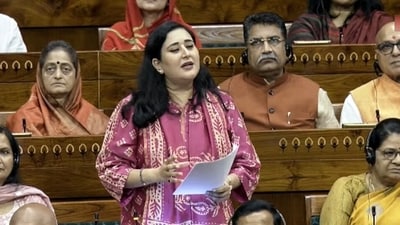 BJP MP Bansuri Swaraj speaks in Lok Sabha during the Monsoon Session of Parliament, in New Delhi on Tuesday. (Sansad TV) BJP MP Bansuri Swaraj speaks in Lok Sabha during the Monsoon Session of Parliament, in New Delhi on Tuesday. (Sansad TV)