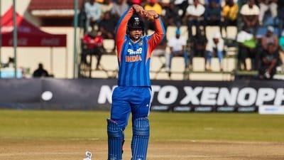 Vaibhav Sooryavanshi celebrates his fifty against Zimbabwe. (AFP)