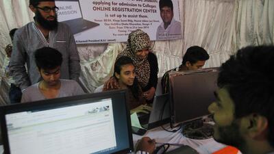 Mumbai, India, June 19, 2014: Online Registration Center was setup at dongri from 17.6.14 to 21.6.14 to assist students passed in SSC for online college admission in Mumbai, India on Thursday, June 19, 2014. (Kunal Patil/Hindustan Times)