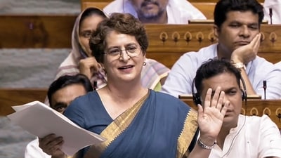 Congress MP Priyanka Gandhi Vadra speaks during the Lok Sabha debate on the Public Examinations (Prevention of Unfair Means) Amendment Bill, 2026. (Sansad TV) Congress MP Priyanka Gandhi Vadra speaks during the Lok Sabha debate on the Public Examinations (Prevention of Unfair Means) Amendment Bill, 2026. (Sansad TV)