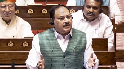 Union Health Minister JP Nadda speaks in the Rajya Sabha during the Monsoon session of Parliament, in New Delhi (Sansad TV) Union Health Minister JP Nadda speaks in the Rajya Sabha during the Monsoon session of Parliament, in New Delhi (Sansad TV)