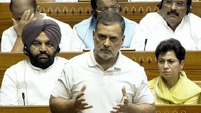 Leader of Opposition in the Lok Sabha Rahul Gandhi speaks in the House during the Monsoon session of Parliament (Sansad TV) Leader of Opposition in the Lok Sabha Rahul Gandhi speaks in the House during the Monsoon session of Parliament (Sansad TV)