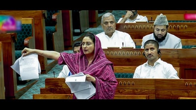 Shiromani Akali Dal MP Harsimrat Kaur Badal speaks in Lok Sabha during the Monsoon Session of Parliament, in New Delhi on Tuesday. (Sansad TV) Shiromani Akali Dal MP Harsimrat Kaur Badal speaks in Lok Sabha during the Monsoon Session of Parliament, in New Delhi on Tuesday. (Sansad TV)