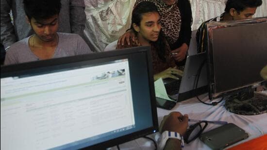 Mumbai, India, June 19, 2014: Online Registration Center was setup at dongri from 17.6.14 to 21.6.14 to assist students passed in SSC for online college admission in Mumbai, India on Thursday, June 19, 2014. (Kunal Patil/Hindustan Times)