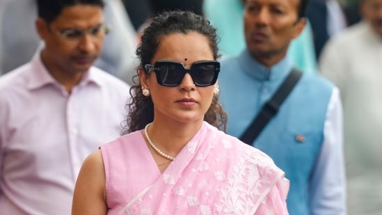 BJP MP Kangana Ranaut during the Monsoon Session of the Parliament. (PTI Photo/Shahbaz Khan)(PTI07_21_2026_000081B)