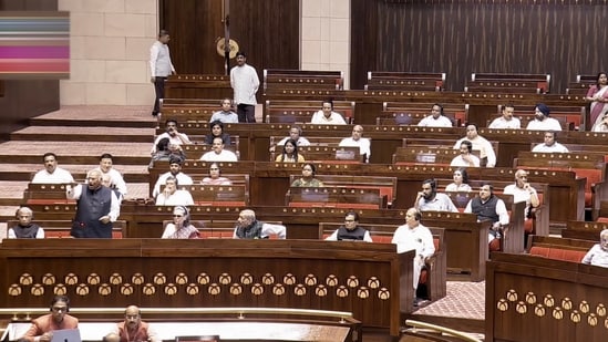 Leader of Opposition in the Rajya Sabha speaks in the House during the Monsoon session of Parliament. 
