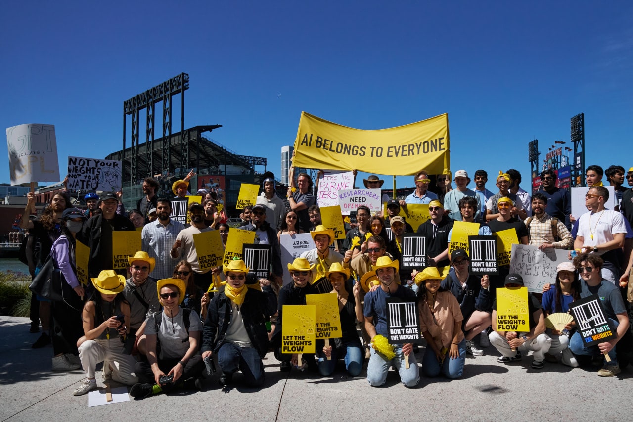 Participants in the ‘Open Weights Mini-March’ celebrated open-source and local AI on Saturday in San Francisco.
