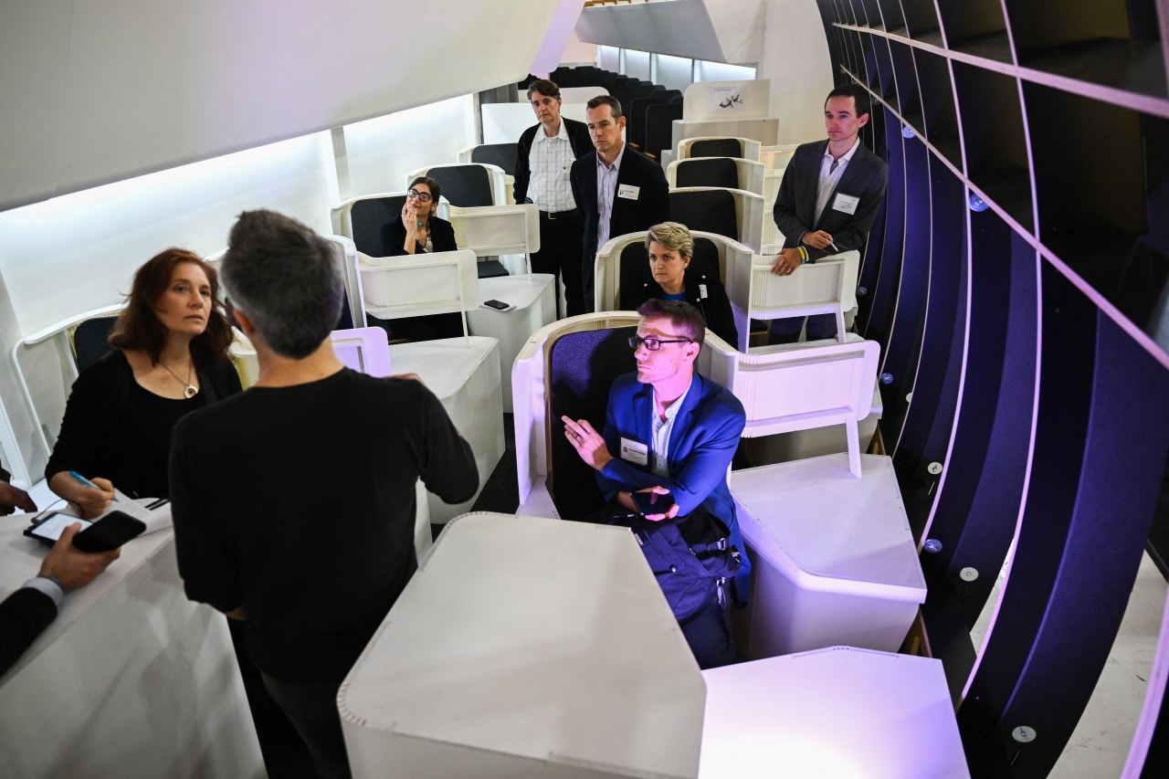 JetZero discussed a cabin layout for the aircraft, called the Z4, at a company media day in California last year. JetZero discussed a cabin layout for the aircraft, called the Z4, at a company media day in California last year.