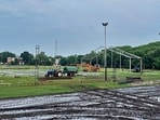 A 400-metre athletics track was reportedly dug up at several places, football goalposts were uprooted and sections of the playing field were levelled using heavy machinery. (HT)