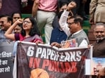 The BJP protesters, including several party MPs, MLAs and state office bearers, alleged that papers of six exams were leaked, impacting the future of 30 lakh students in the state.