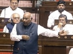 Rajya Sabha LoP Mallikarjun Kharge speaks in Rajya Sabha during the Monsoon Session of Parliament, in New Delhi (Sansad TV)