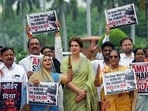 Parliament monsoon session LIVE: Congress MP Priyanka Gandhi with other Opposition MPs protest at Makar Dwar during the ongoing Monsoon Session of Parliament, in New Delhi on Thursday. 