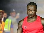 Uganda's Aziz Abdul arrives for his bout.