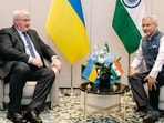 External affairs minister S. Jaishankar during a meeting with Ukraine foreign minister Andrii Sybiha on the sidelines of the Gymnich Forum, in Brussels, Belgium in May this year (@DrSJaishankar/File)