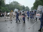 RAF personnel disperse supporters of the Cockroach Janta Party (CJP) during a protest over alleged exam irregularities in New Delhi on July 20, 2026. 