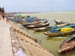 Several boats were seen anchored at Dashashwamedh Ghat, Maa Sheetla Ghat and other adjoining ghats. (HT Photo)