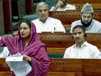 Shiromani Akali Dal MP Harsimrat Kaur Badal speaks in Lok Sabha during the Monsoon Session of Parliament, in New Delhi on Tuesday. (Sansad TV)