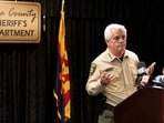 Pima County Sheriff Chris Nanos gestures during a press conference after the disappearance of Nancy Guthrie.