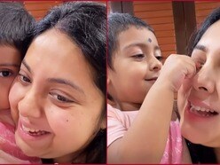 মাকে কাছে পেয়ে আদুরে কৃষভি। কৃষভি