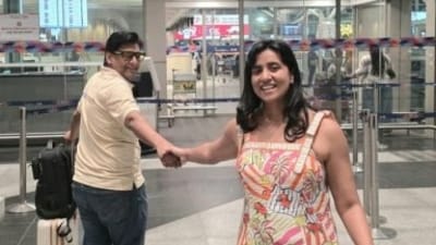 Aditya Arya and Garima Sharma made time for a quick airport meeting despite busy schedules. Aditya Arya and Garima Sharma made time for a quick airport meeting despite busy schedules.