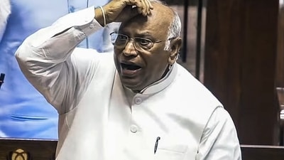 Congress MP Mallikarjun Kharge launched a scathing attack on Union Home Minister Amit Shah on Thursday. (Sansad TV) Congress MP Mallikarjun Kharge launched a scathing attack on Union Home Minister Amit Shah on Thursday. (Sansad TV)