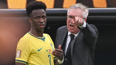 Brazil's Italian head coach Carlo Ancelotti speaks with Brazil's forward #07 Vinicius Junior during the 2026 World Cup round of 16 football match (AFP) Brazil's Italian head coach Carlo Ancelotti speaks with Brazil's forward #07 Vinicius Junior during the 2026 World Cup round of 16 football match (AFP)