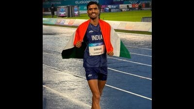 Gulveer Singh after the 10,000 m race (Sourced) Gulveer Singh after the 10,000 m race (Sourced)