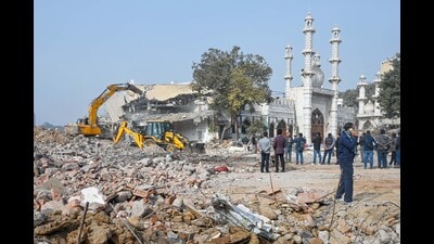 The land was cleared during a high-security demolition drive conducted around 2am on January 7 by MCD and Delhi Police following a Delhi High Court order hours earlier. (HT Archive) The land was cleared during a high-security demolition drive conducted around 2am on January 7 by MCD and Delhi Police following a Delhi High Court order hours earlier. (HT Archive)
