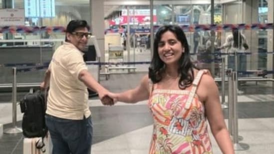 Aditya Arya and Garima Sharma made time for a quick airport meeting despite busy schedules.