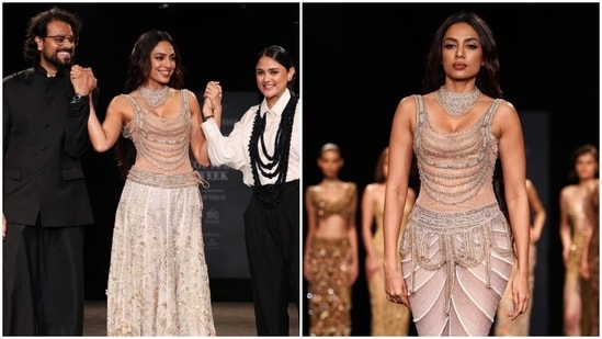 Sobhita Dhulipala walked the ramp for designer Rahul Mishra at India Couture Week.
