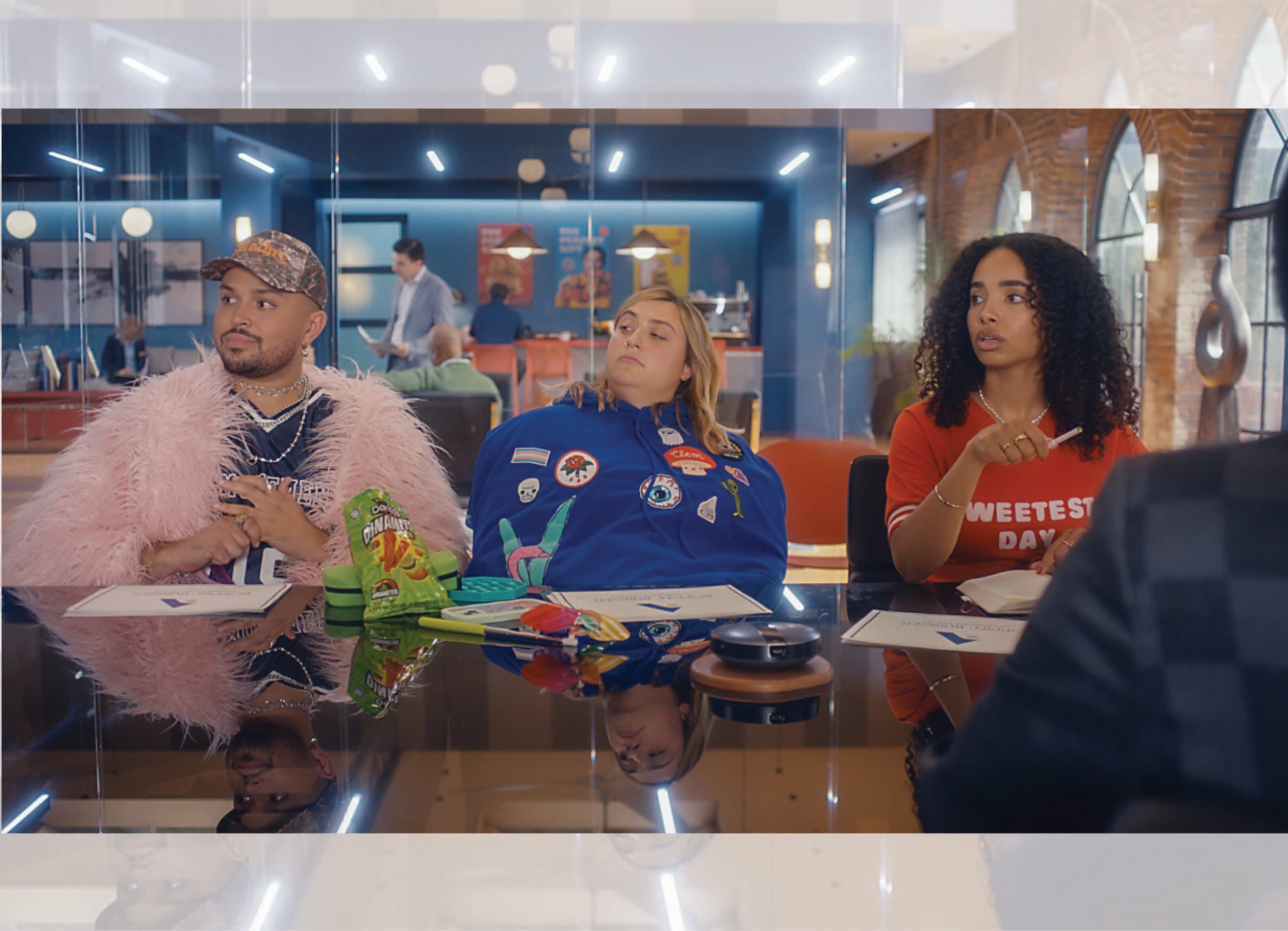 In the show The Z-Suite (2025) the Gen Z social media team who run the company don’t care about rules. In the show The Z-Suite (2025) the Gen Z social media team who run the company don’t care about rules.