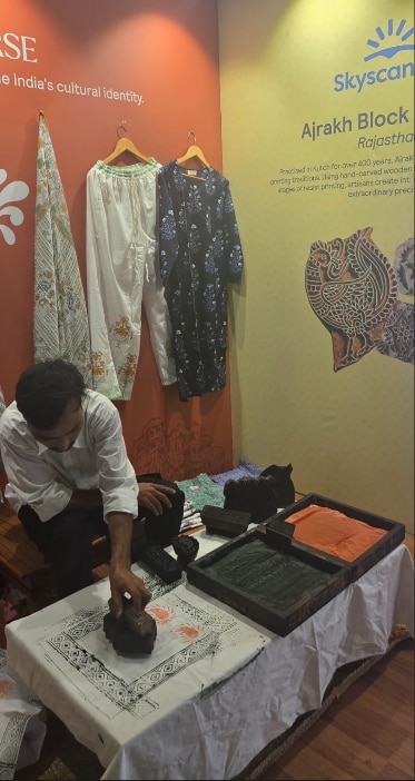 Visitors can try their hand at ajrak block printing. (Picture credit: Adrija Dey) Visitors can try their hand at ajrak block printing. (Picture credit: Adrija Dey)